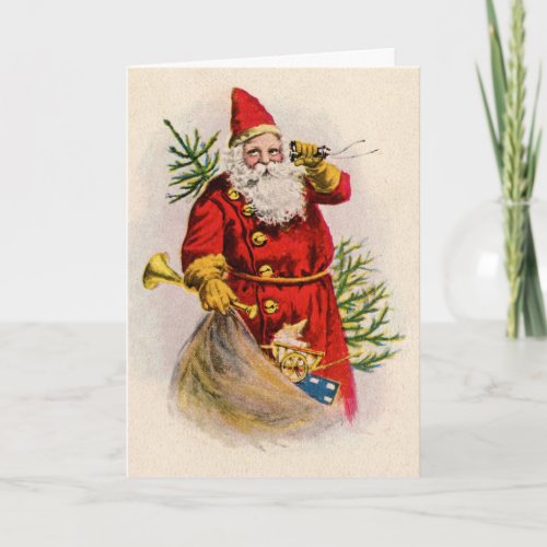Vintage Santas Calling Holiday Card
