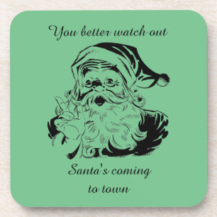 Vintage Santa's Coming to Town Beverage Coaster