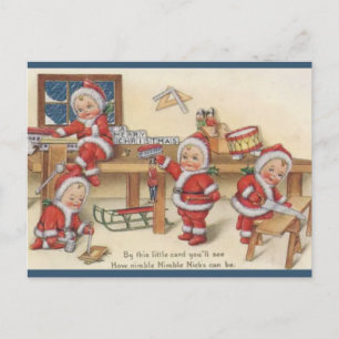 Vintage Santa's Elves Christmas  Postcard