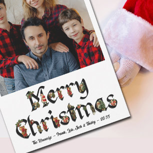 Vintage Santas Merry Christmas One Photo Holiday Card