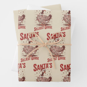 Vintage Santa's Silliest Goose Funny Christmas 90s Wrapping Paper Sheets