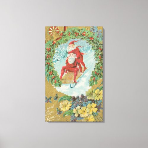 Vintage Santas Sledding Canvas Print