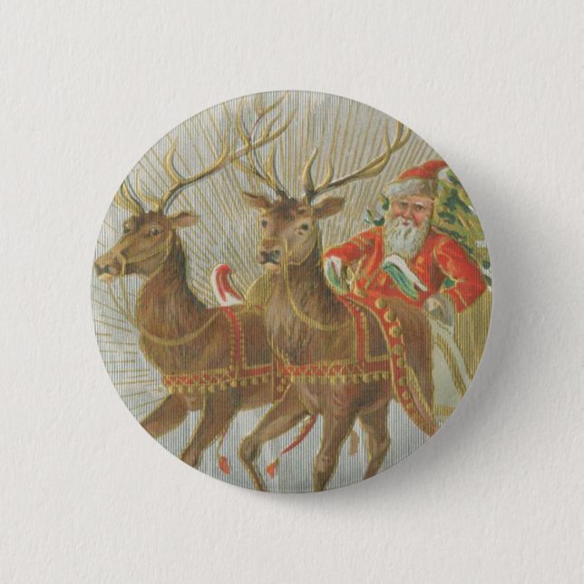 Vintage Santa's Sleigh Button (Front)