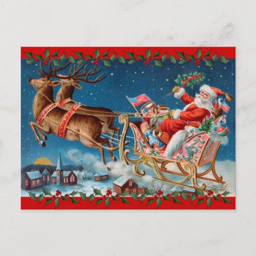 Vintage Santas Sleigh Holiday Postcard