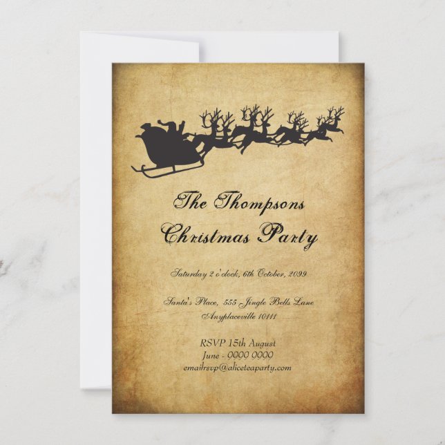 Vintage Santa's Sleigh Reindeer Christmas Party Invitation (Front)