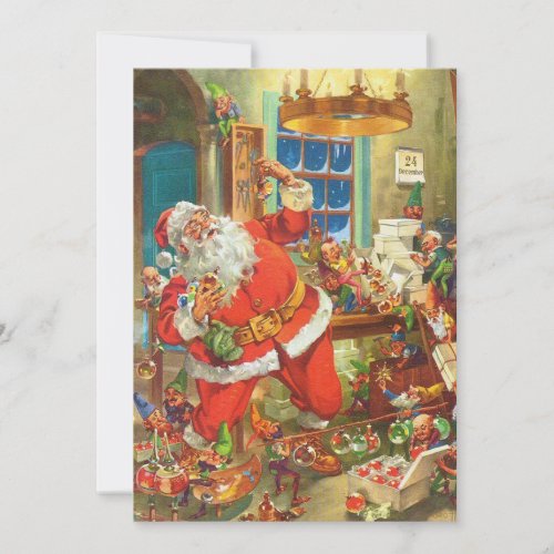 Vintage Santas Toys Factory Christmas Holiday Card