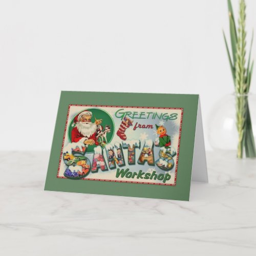 Vintage Santas Workshop Christmas Greeting Card
