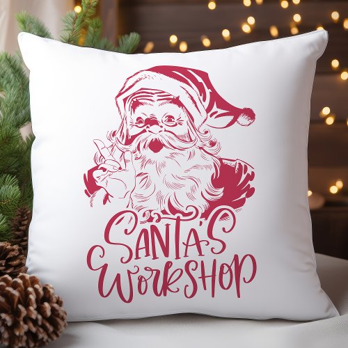 Vintage Santas Workshop Christmas  Throw Pillow