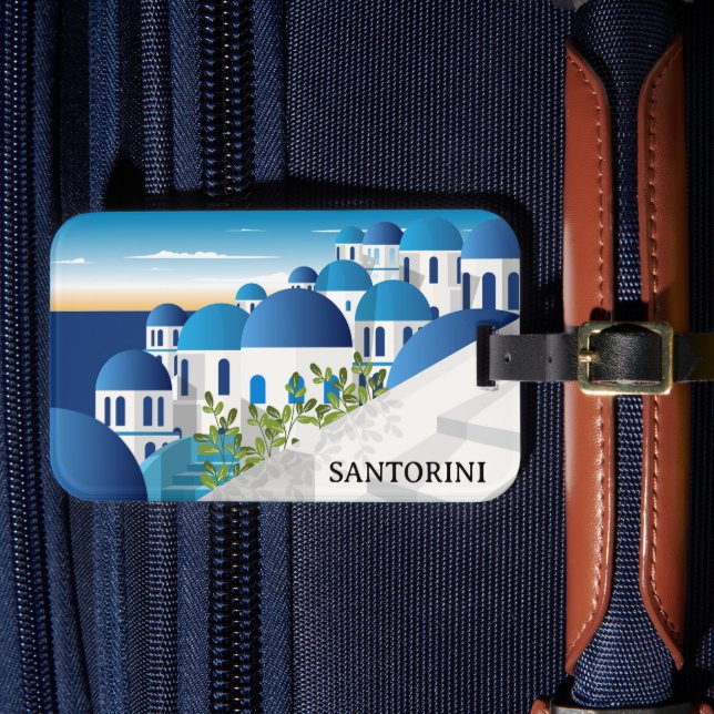 Vintage Santorini Greece Blue White Luggage Tag (Front Insitu 4)