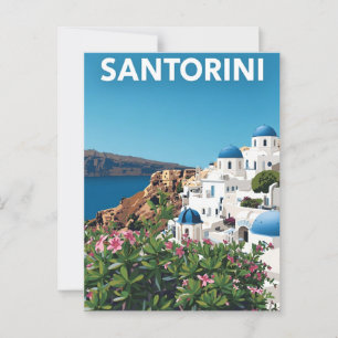 Vintage Santorini Greece Travel Poster Postcard