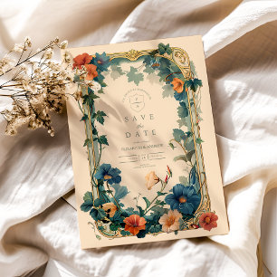 Vintage Sapphire Bloom Frame Wedding Save The Date