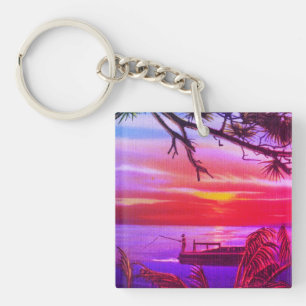 Vintage Sarasota, FL Beach Sunset - Gulf of Mexico Keychain