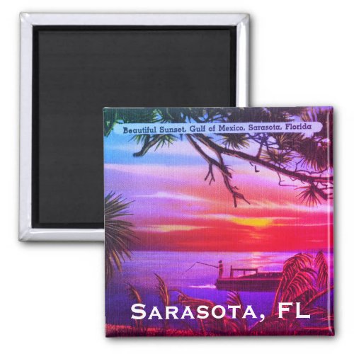 Vintage Sarasota FL Beach Sunset _ Gulf of Mexico Magnet