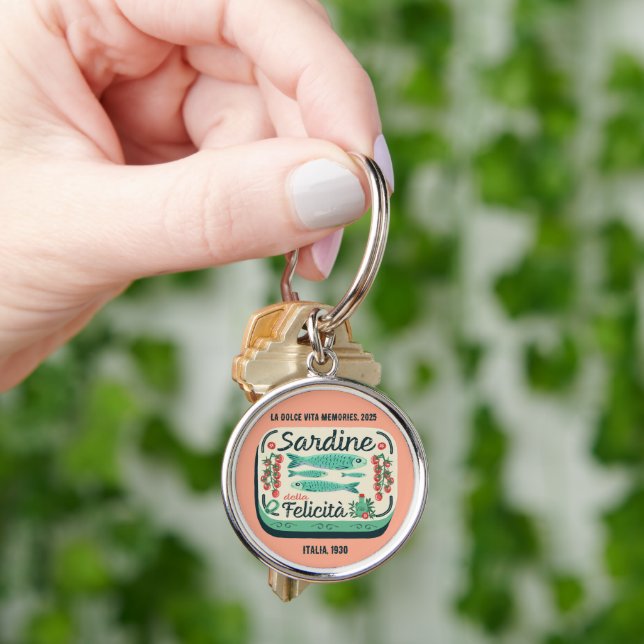 Vintage Sardine Can Italian Food Peach   Keychain (Hand)