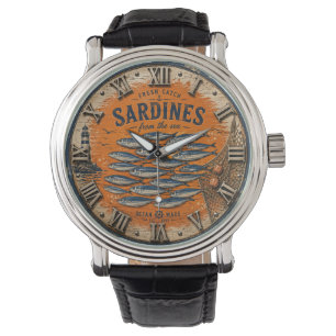 Vintage Sardines Coastal Nautical Kitchen Watch