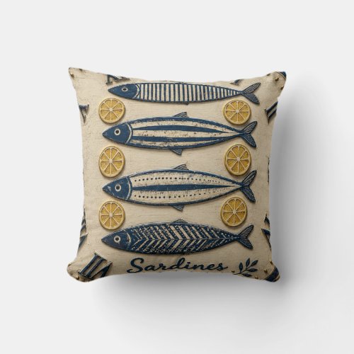 Vintage Sardines Throw Pillow