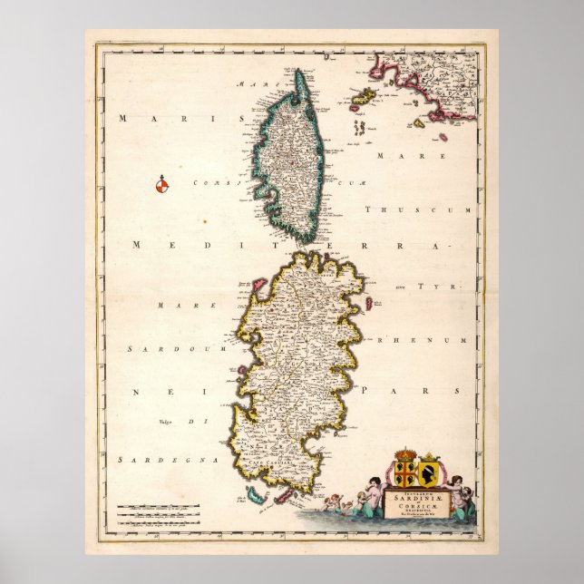 Vintage Sardinia and Corsica Map (1682) Poster (Front)