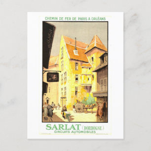 Vintage Sarlat, France, Travel Poster Postcard