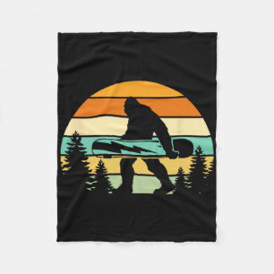 Vintage Sasquatch Snowboarding Retro Bigfoot Winte Fleece Blanket