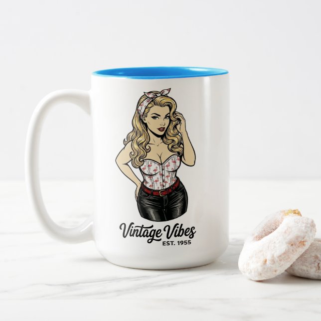 Vintage Sass, No Apologies Two-Tone Coffee Mug (With Donut)