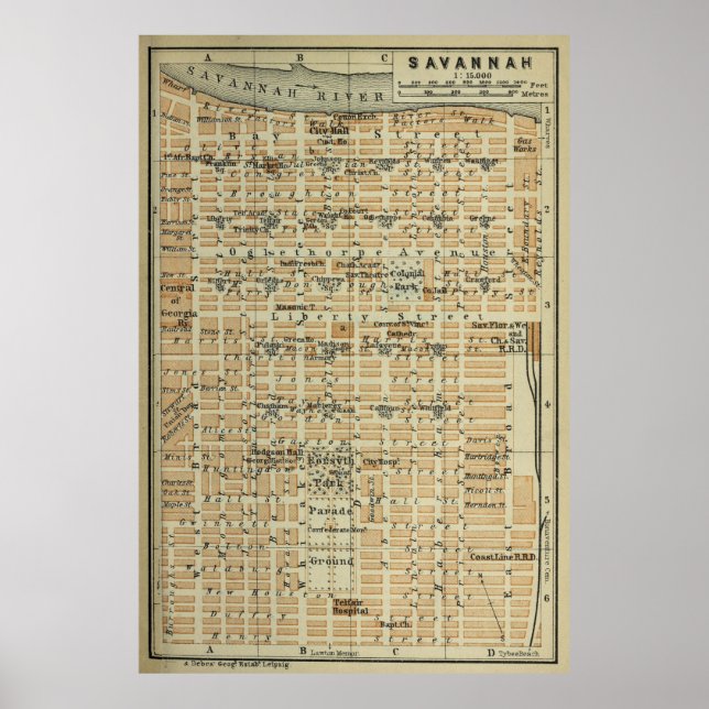 Vintage Savannah GA Map (1904) Poster (Front)