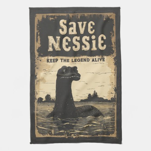 Vintage Save Nessie Loch Ness Monster Kitchen Towel