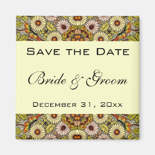 Vintage Save the Date Garden Flowers Butterflies Magnet