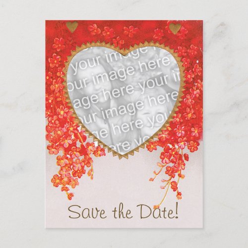Vintage Save the Date Hearts and Flowers Announcement Postcard