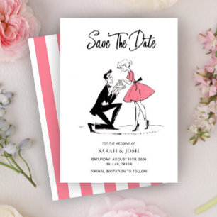 Vintage Save The Date Modern Pink Hand Drawn Invitation