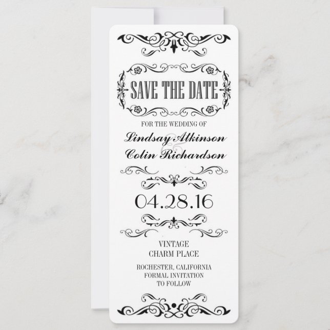 Vintage Save The Date Ticket Card (Front)