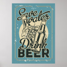 Vintage Save Water Drink Beer ManCave