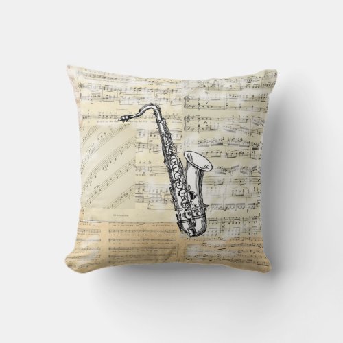 Vintage Saxophone  Music Pillow