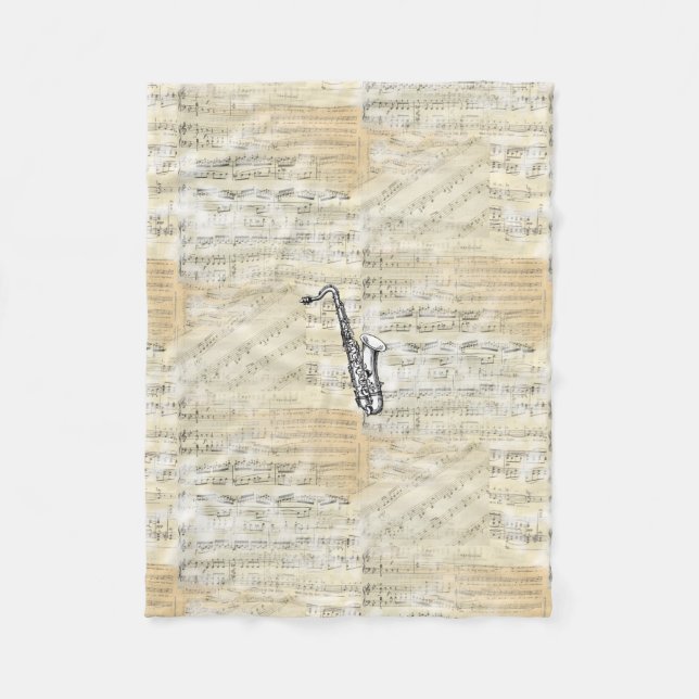 Vintage Saxophone Sheet Music Fleece Blanket (Front)
