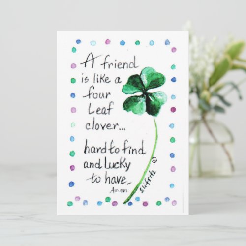 Vintage Saying Friend Is Like a Four Leaf Clover Announcement