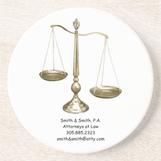 Vintage Scales of Justice Sandstone Coaster (Front)