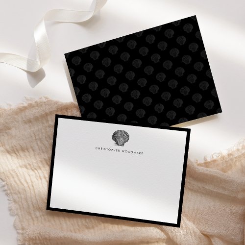 Vintage Scallop Seashell Personalized Black Note Card