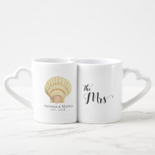 Vintage Scallop Seashell Wedding Anniversary Coffee Mug Set