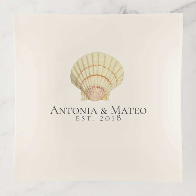 Vintage Scallop Seashell Wedding Anniversary Trinket Tray (Front)