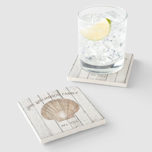 Vintage Scallop Shell Stone Coaster (Side)