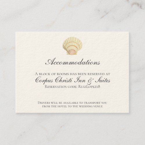 Vintage Scallop Single Seashell Wedding Details Enclosure Card