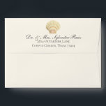 Vintage Scallop Single Seashell Wedding Envelope<br><div class="desc">A lone scallop seashell rests on the ecru sands of your favorite beach, just waiting to be picked up and admired. This design from Cedar and String is reminiscent of warm summer days, walking along the beach searching for seashells. Bring those memories back with this vintage seashell wedding suite. Fully...</div>
