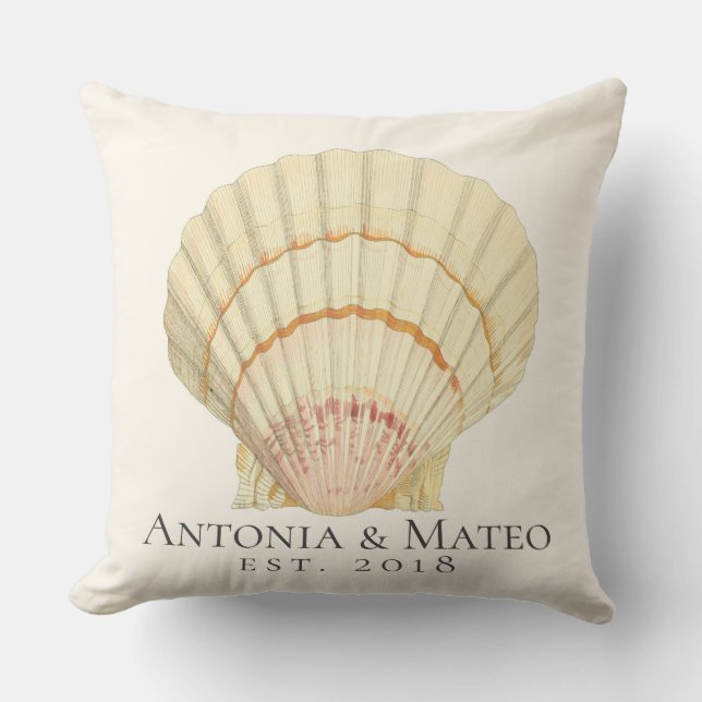 Vintage Scallop Single Seashell Wedding Throw Pillow (Front)