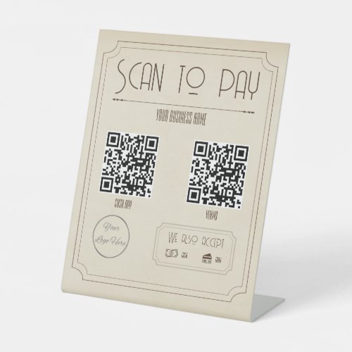 vintage scan to pay sign with 2 QR codes