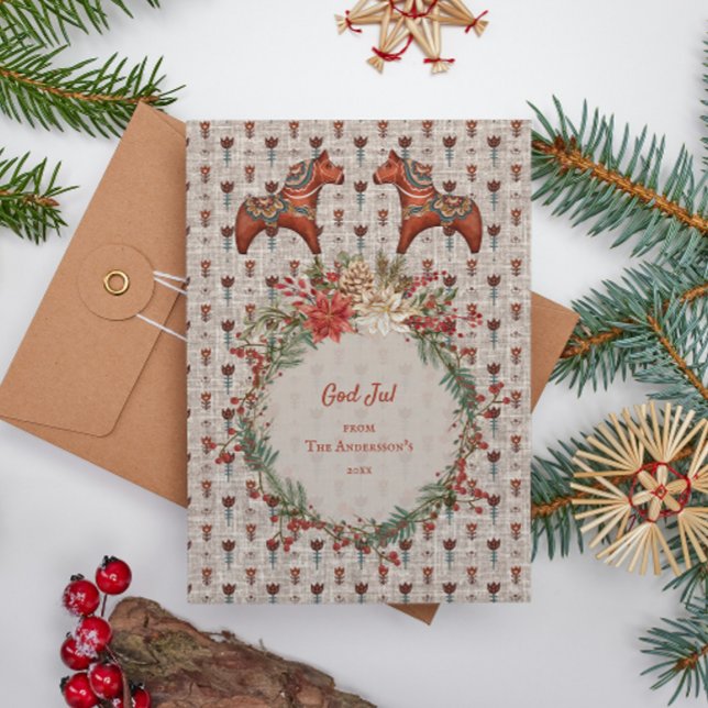 Vintage Scandinavia Folk Art Dalecarlia Christmas Holiday Card (Creator Uploaded)