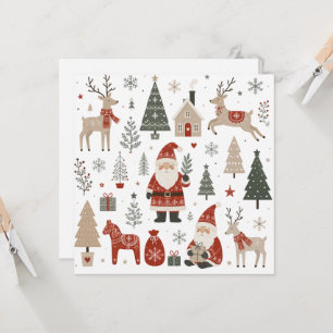 Vintage Scandinavian Christmas Santa Reindeer Invitation