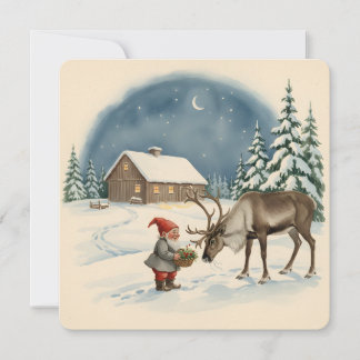 Vintage Scandinavian Christmas Tomte & Reindeer Card