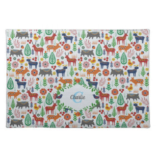 Vintage Scandinavian Folk Art Monogram Pattern Cloth Placemat