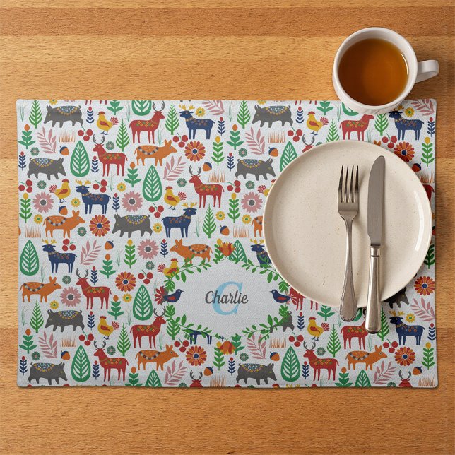 Vintage Scandinavian Folk Art Monogram Pattern Cloth Placemat (Creator Uploaded)