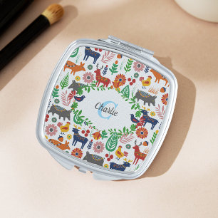 Vintage Scandinavian Folk Art Monogram Pattern Compact Mirror