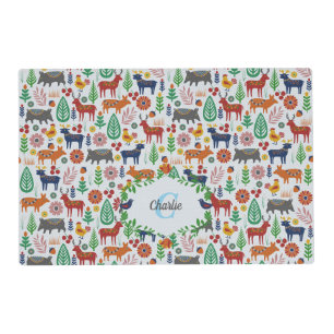 Vintage Scandinavian Folk Art Monogram Pattern Placemat